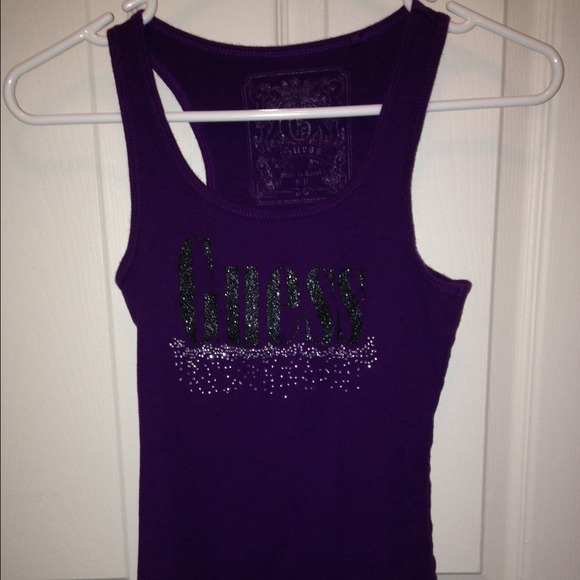 Purple glitter Guess tank w/white rhinestones