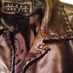 Calf length black leather coat