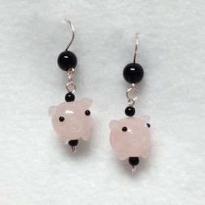 Handmade Pink Pig Beaded Earrings
