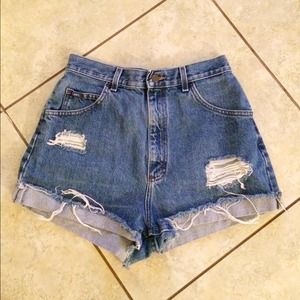 High waisted ripped denim shorts