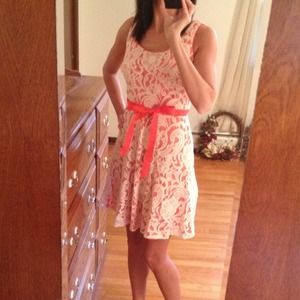 Dressbarn tangerine and cream lace dress  size 4
