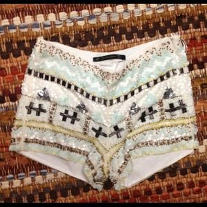 Zara Sequined Cream Shorts