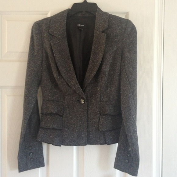 iz Byer Jackets & Blazers - iz Byer Grey Speckled Ruffle Blazer