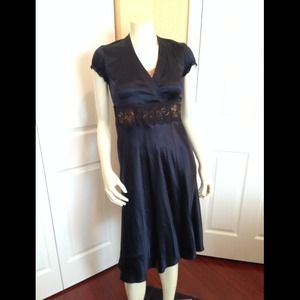 👗 Navy Blue Silk Dress w/ Black Lace 👗