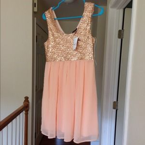 Sequin coral cocktail dress.