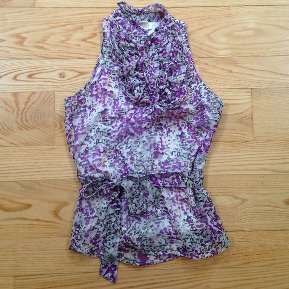 Floral print, sleeveless ruffled top - Picture 1 of 1