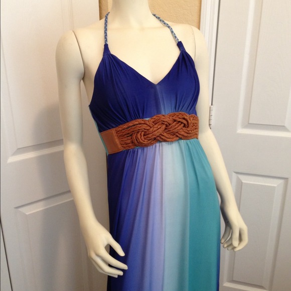👗 Blue / Aqua Long Halter 2b Bebe Summer Dress 👗