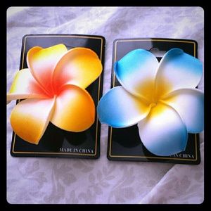 SOLD!! Hawaiian plumeria flower hair clips