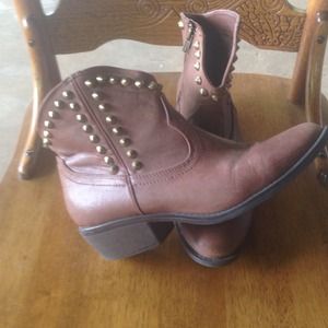 Brown leather studded boots