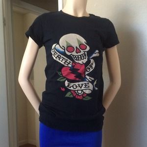 Ed Hardy Black T-Shirt 'Death Of Love' Design NEW