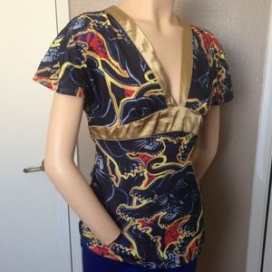 Ed Hardy V-Neck Babydoll Blouse NEW