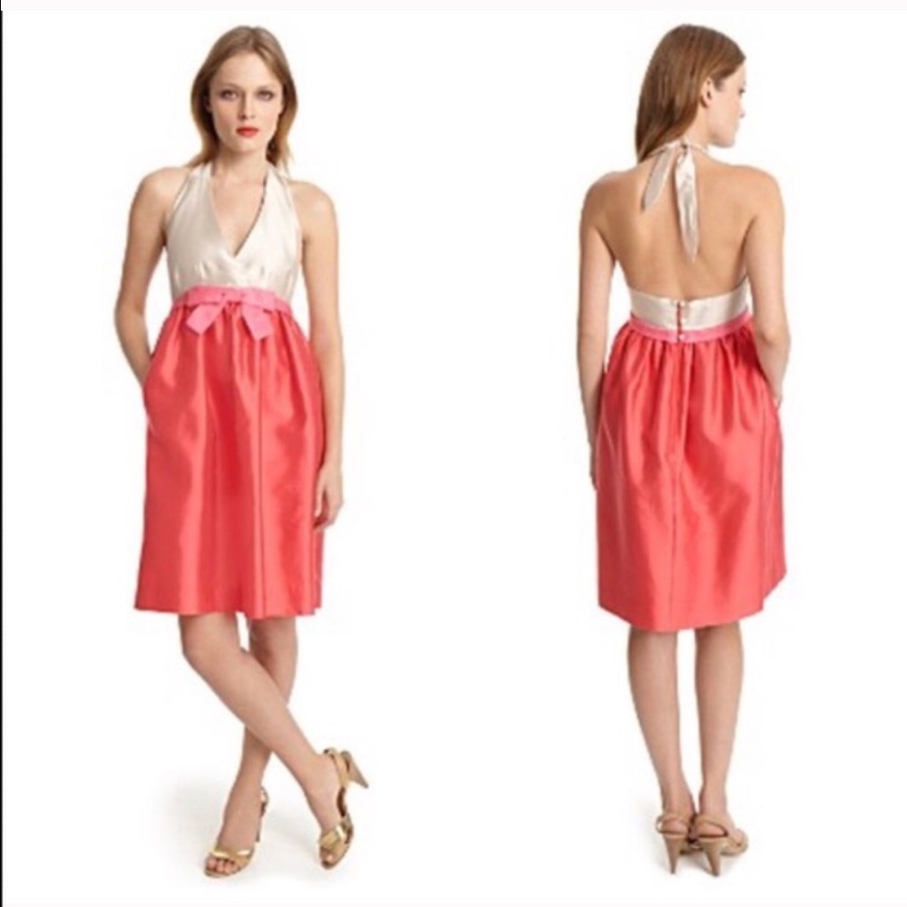 Pink, tan Kate Spade halter midi dress