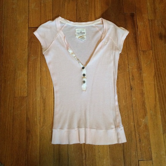 Hollister light pink button up t-shirt