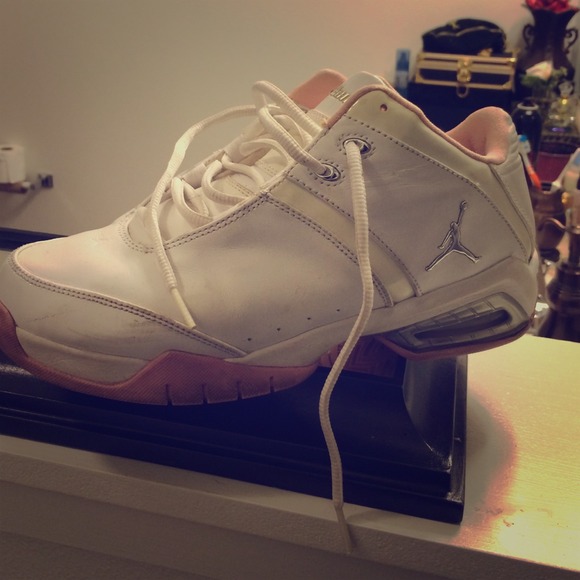 White & light pink Jordan's