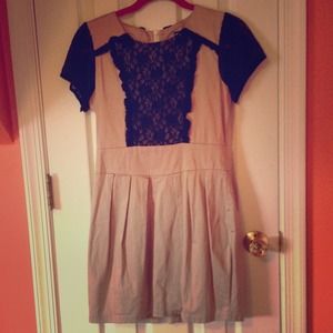 Tan Cocktail Dress w/ Black Lace