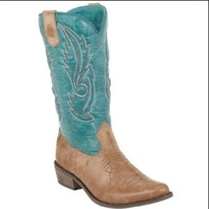 Coconuts "gaucho" tan/turquoise cowboy boots 8 1/2