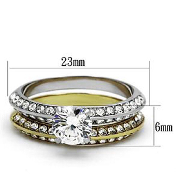 Two-tone stainless steel CZ ring set - Picture 3 of 3