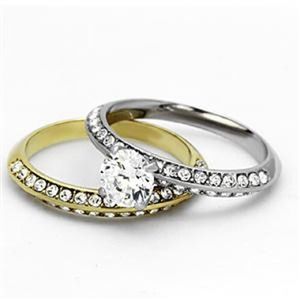 Two-tone stainless steel CZ ring set