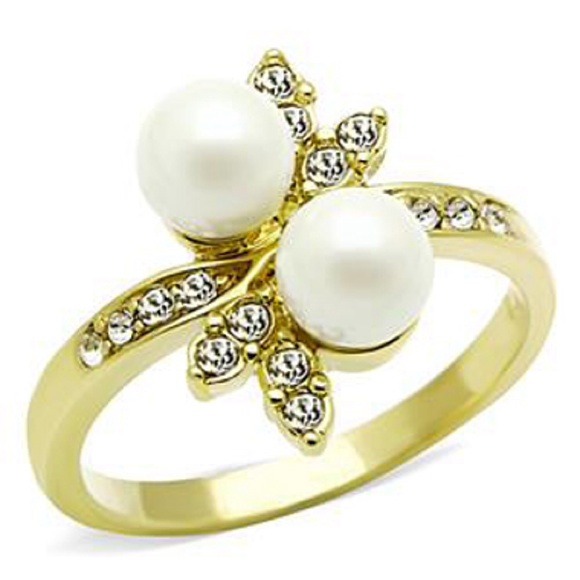 Pearl gold plated stainless steel statement ring - Picture 1 of 1