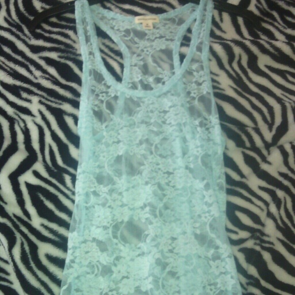 Blue Floral Lace Tank Top