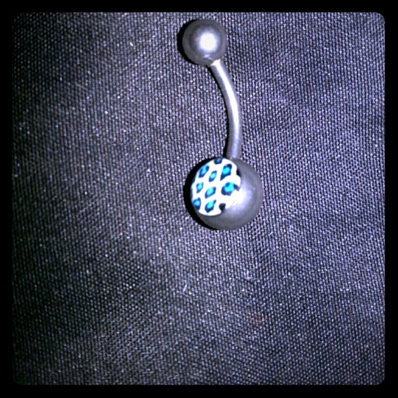 Blue cheetah belly button ring