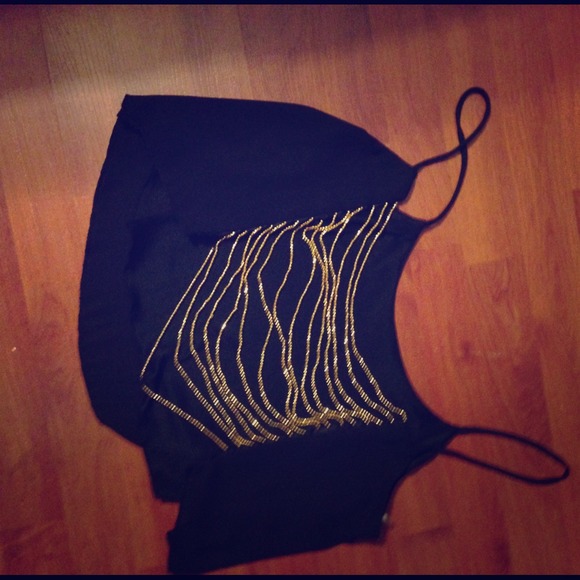 Sexy crop top black gold detail on back