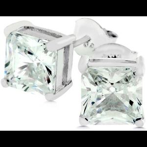 Sterling Silver Princess Cut CZ Stud Earrings