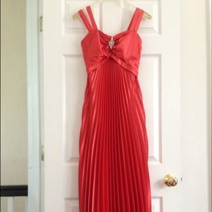 Coral pleaded dress