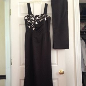Black dress with white floral decor