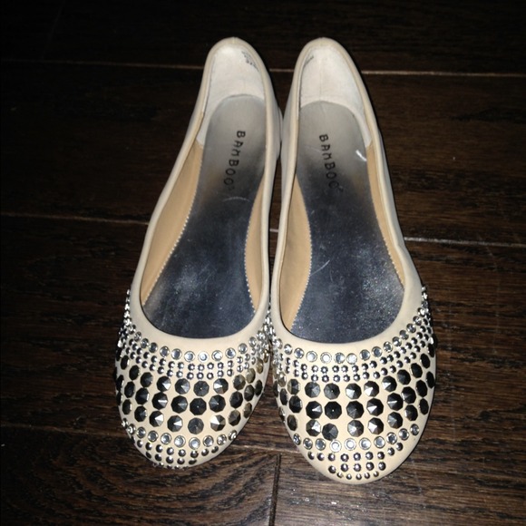 Cream bejeweled flats. Like new condition.