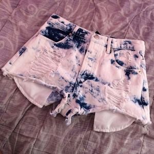 High Waisted Acid Washed Shorts