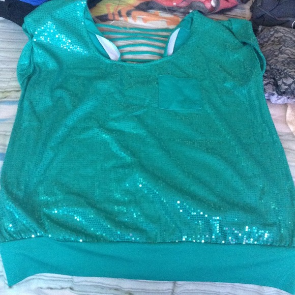 Aqua sequin shirt [ used once)