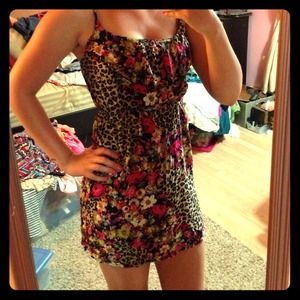 Floral and leopard print dress