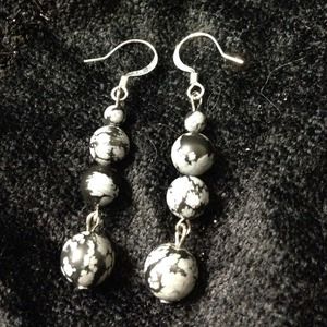SOLD Handcrafted snowflake obsidian earrings.