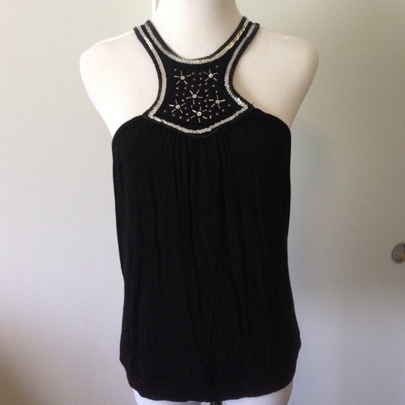 NWT Ruth black & silver sequined racer back top Sm - Picture 2 of 4