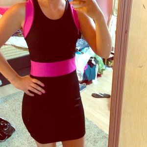 Black and hot pink tank top dress