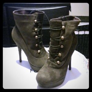 Olive studded suedette ankle boot