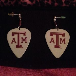 Texas A&M guitar pick earrings