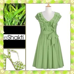 EShakti Retro Apple Green Ruffle Dress NEW
