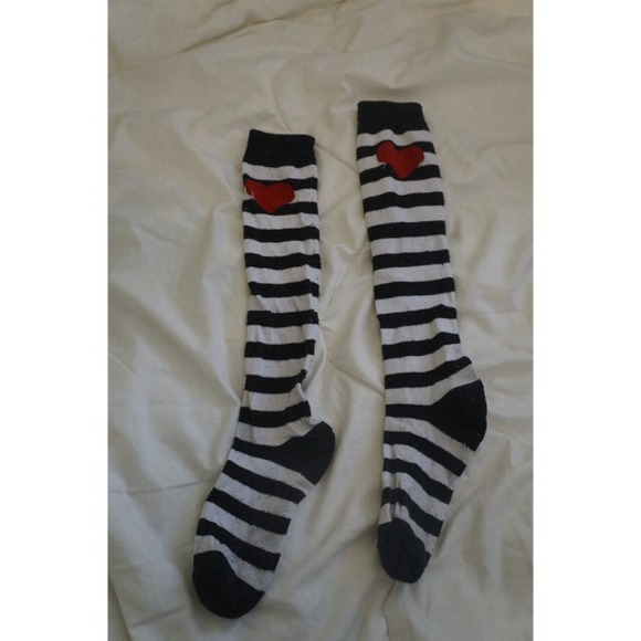 Knee High Striped Heart Socks