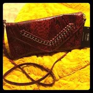 Nicole miller red snakeskin clutch.
