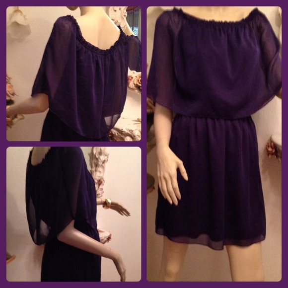 Purple Sheer Over the Shoulder Dress