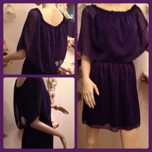 Purple Sheer Over the Shoulder Dress
