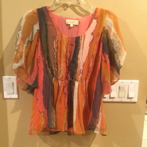 Boho Colorful Abstract Silk Blouse - Picture 2 of 4