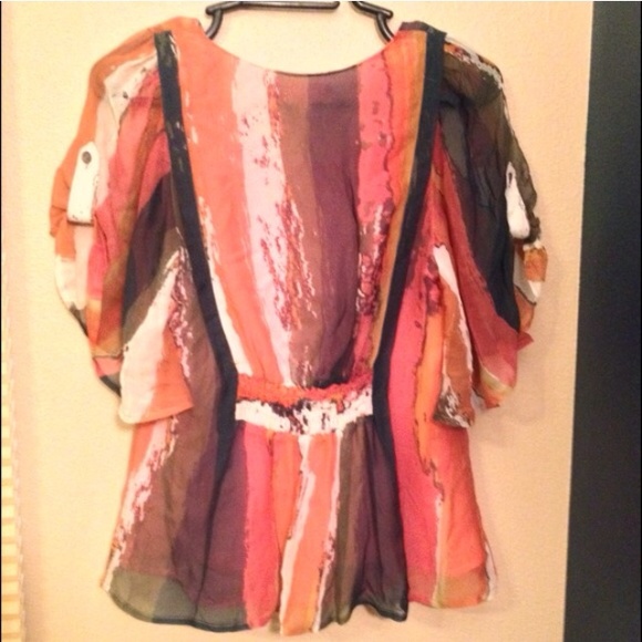 Boho Colorful Abstract Silk Blouse - Picture 3 of 4
