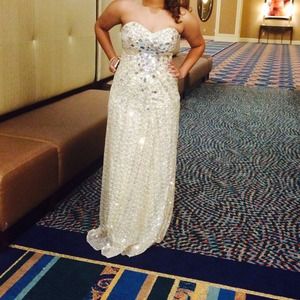 Floor length Gold sequin prom dress