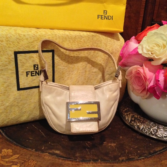 FENDI Mini Crescent Cream Leather Bag