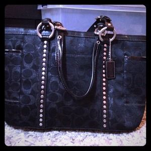 💯% authentic black studded coach bag