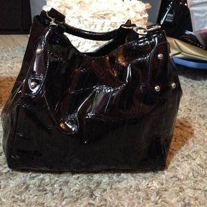 Black vinyl handbag