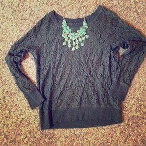 Dark gray floral laced long sleeved shirt